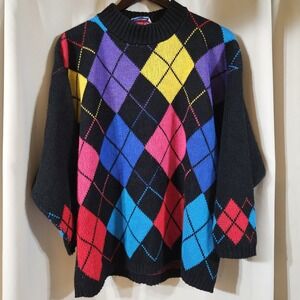 Vintage Glamour Knit Argyle Pullover Sweater Size‎ Medium USA Nerdy Teacher